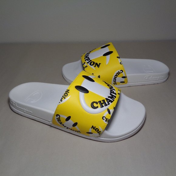 Brand new Champion Ipo Smile Slippers , size 9 . White and yellow color Champion IPO Smile Slides Sandals Mens Size 12 White Yellow  main image 4